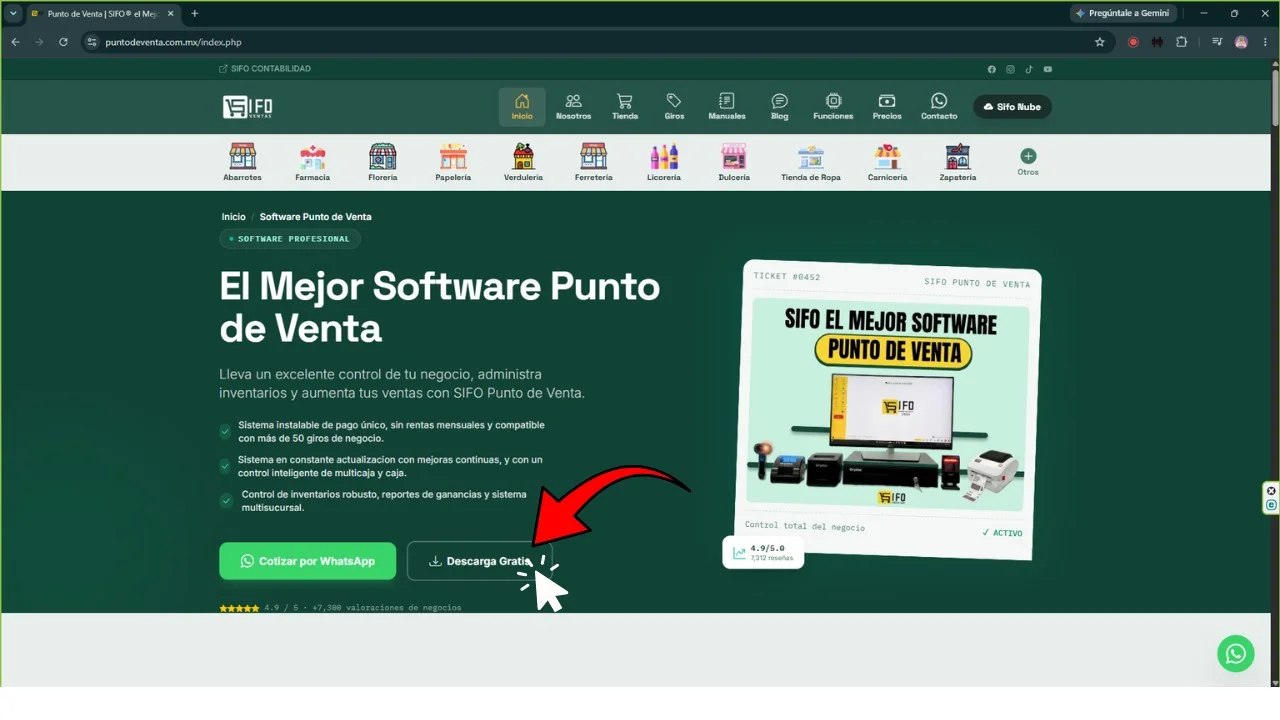 Página oficial de SIFO Punto de Venta - Botón de Descarga Gratis