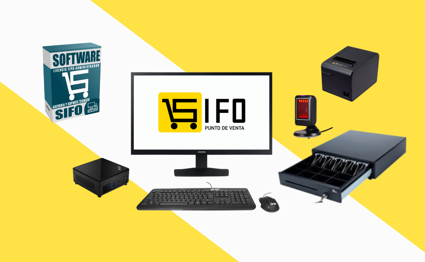 Kit de punto de venta utilizado en una papelería con el software punto de venta SIFO