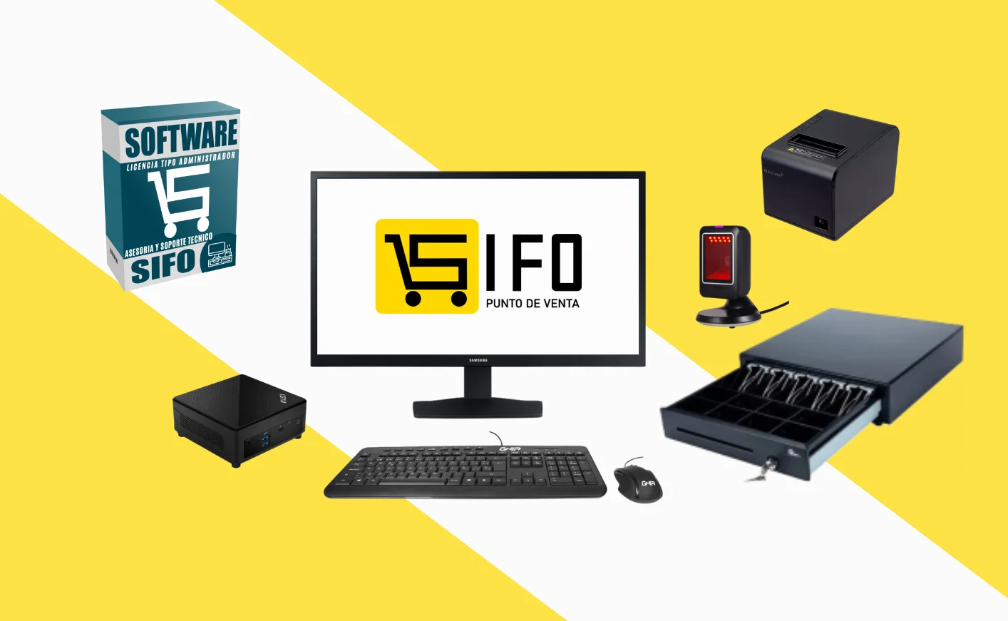 Kit de punto de venta utilizado en una papelería con el software punto de venta SIFO