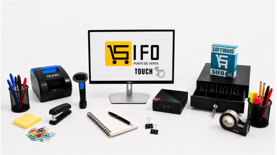 Kit de punto de venta para papelería con computadora, impresora, lector y cajón