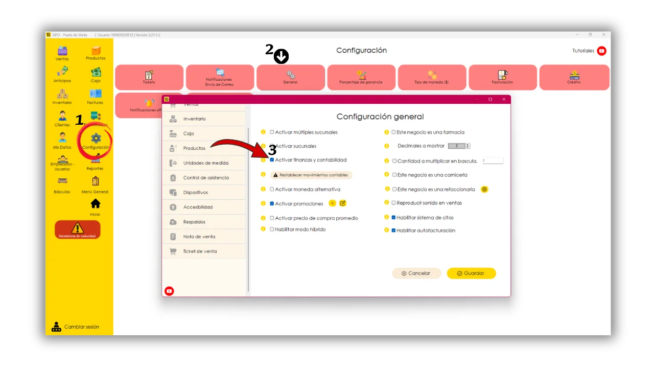 Activar Finanzas y Contabilidad desde configuración general