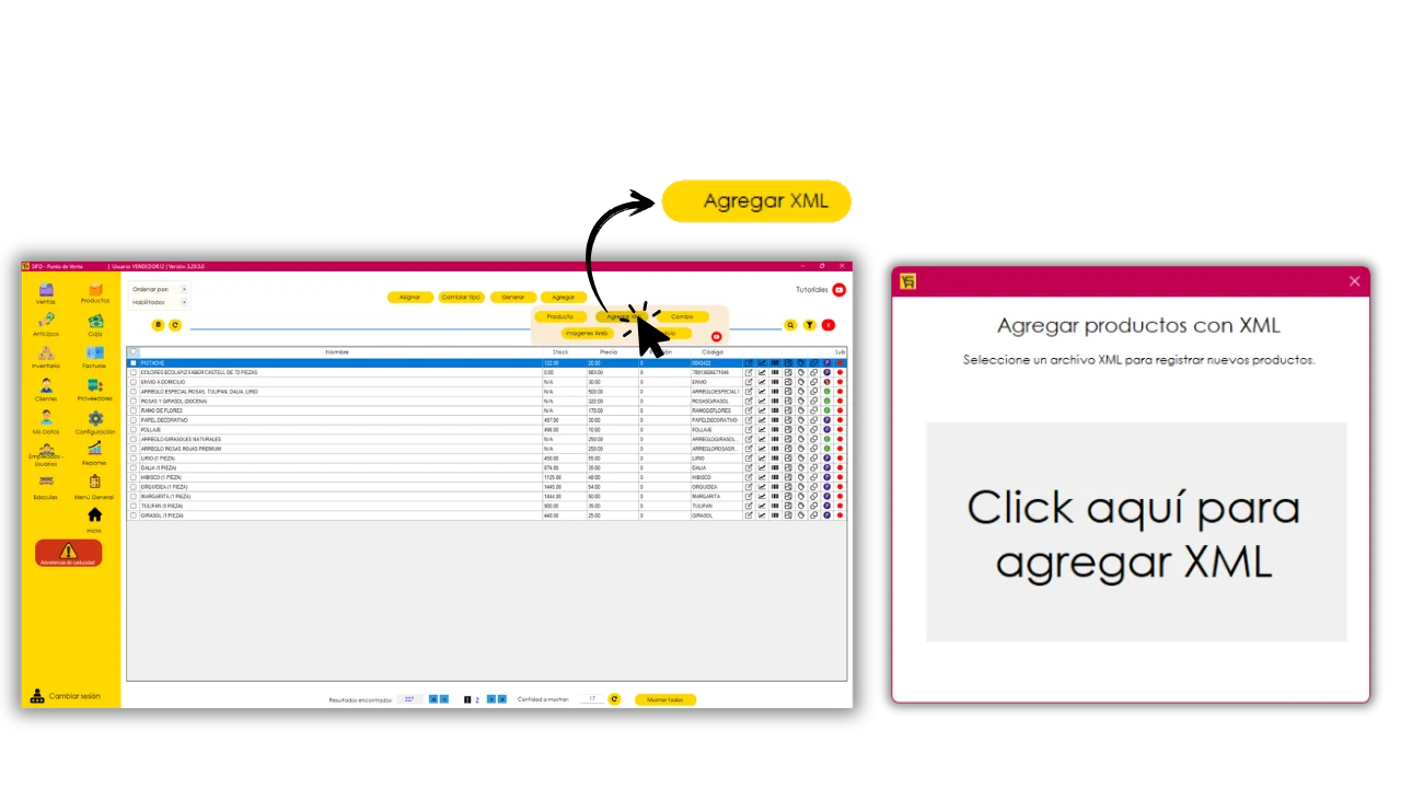 Ventana para agregar productos con archivo XML