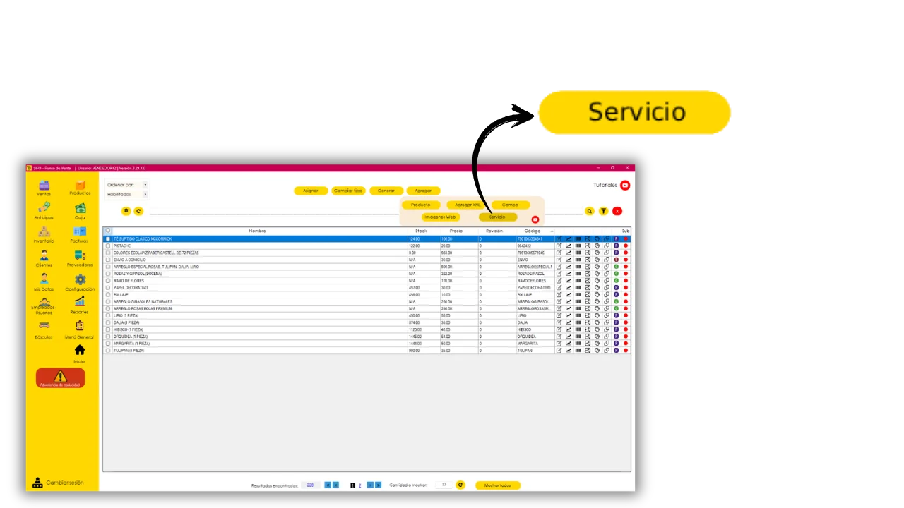 Acceso a la opción Servicio dentro de Agregar