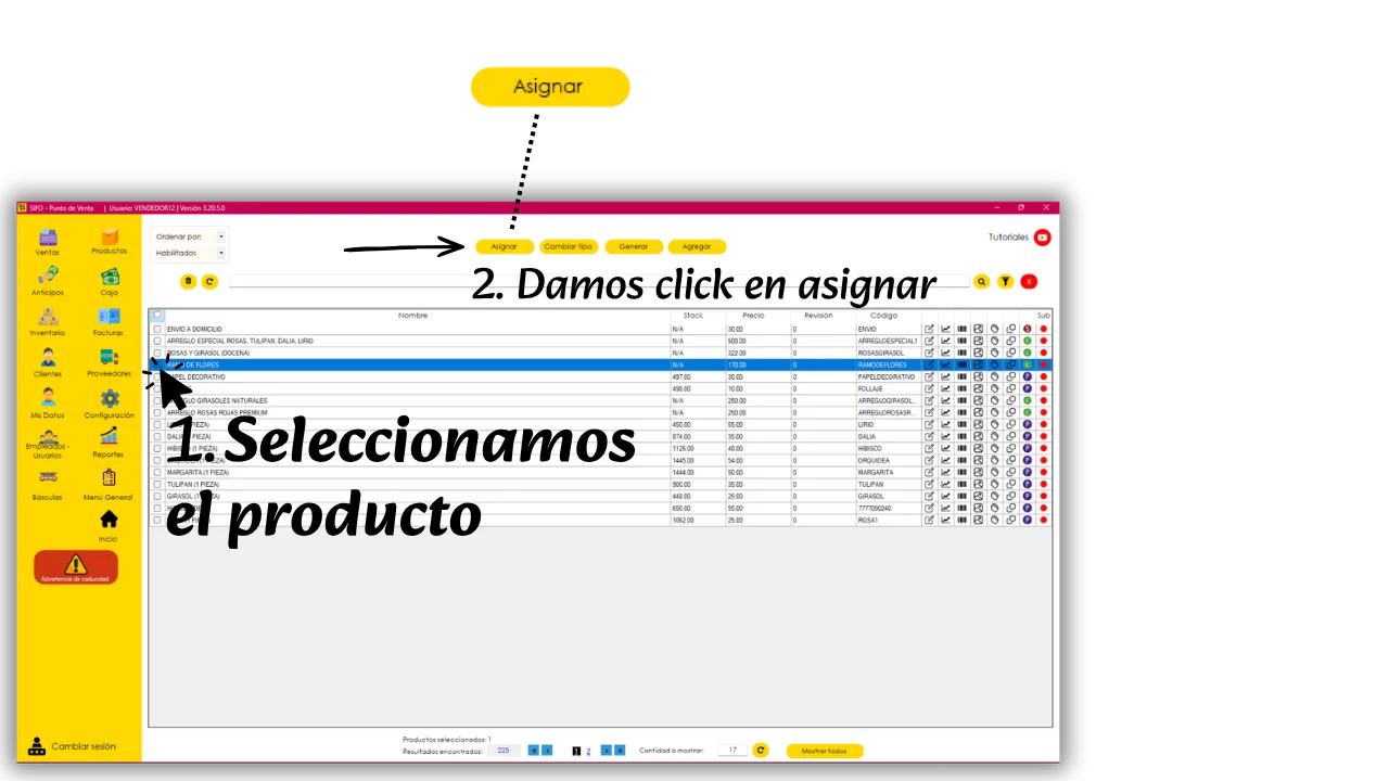 Seleccionar producto y dar clic en Asignar