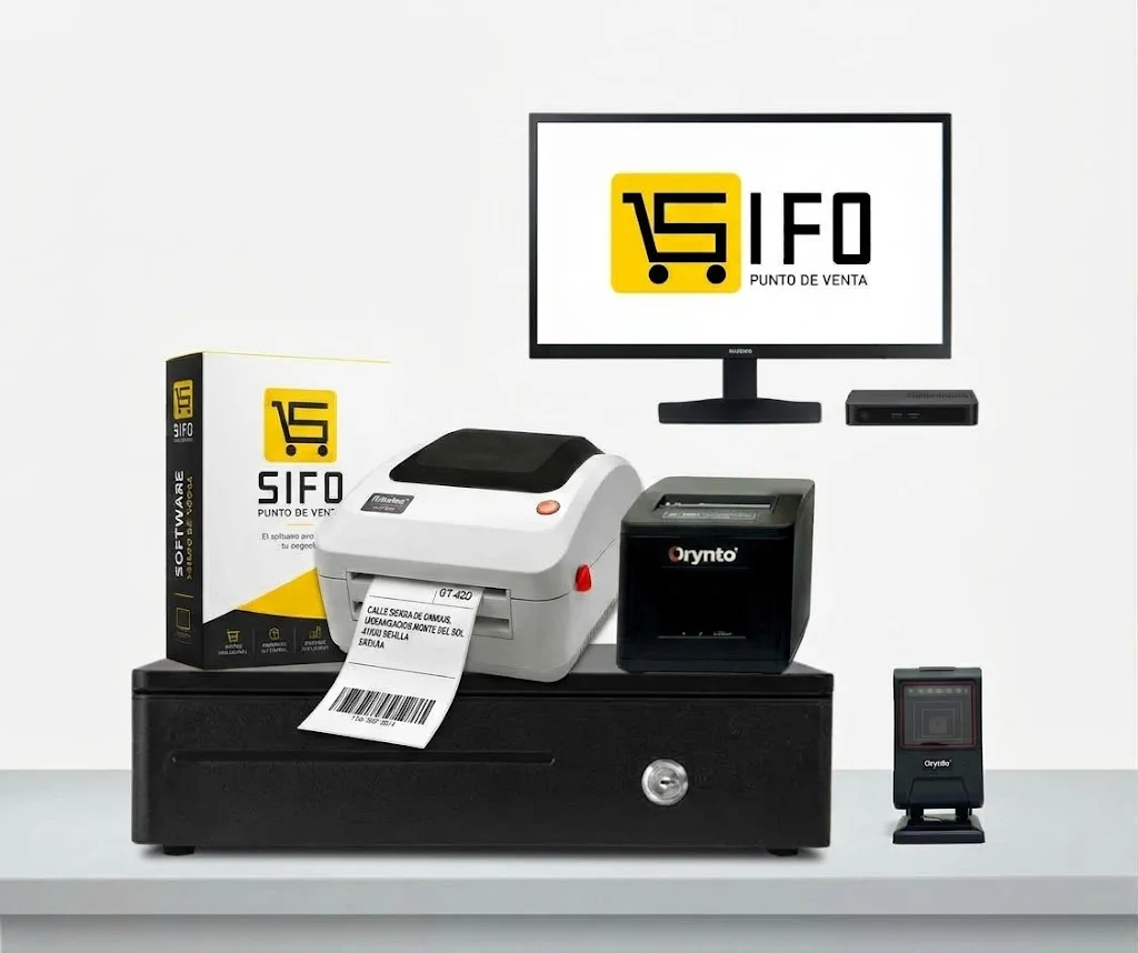 Kit Punto de Venta con Computadora Premium, Escáner, Impresora 80mm e Impresora de Etiquetas SIFO